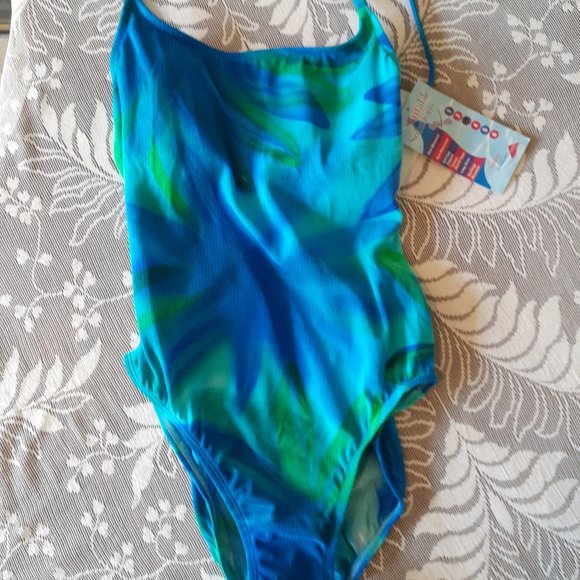 Athena Other - Athena Aqua and Blue Print One Piece Swimsuit  NWT